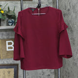 Alfani Womens Woven Ruffle Long Sleeve Blouse Shirt Top Berry Purple PM