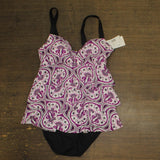 Swim Solutions Printed Tiered Fauxkini One Piece Swimsuit Magenta Purple 10