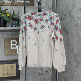 LC Lauren Conrad Womens Puff Sleeve Knit Floral Sweater Brown Multi M