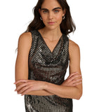 Calvin Klein Womens Embellished Sequinned Velvet Shift Dress Black / Silver 4