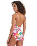 Bar III Bermuda Babe One-Piece Swimsuit Ruched Tassel Side tie White Multi XS