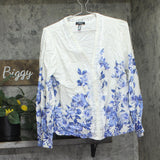Aqua Button Up Lace Trim Placed Floral Blouse IBO26966 Blue Multi M