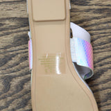 DKNY Women's Flat Logo Sandal K4169795 Silver Iridescent Halcott 7.5M
