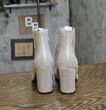 A New Day Womens Cailin Rhinestone Wide Width Ankle Boots Silver Gray 5W