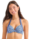Tommy Bahama Womens Printed Underwire Halter Bikini Swim Top Palace Blue 34B