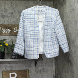 Kasper Tweed 3/4-Sleeve Open-Front Blazer Jacket California Sky Blue Multi 8