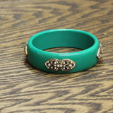 Premier Design Embellished Filigree Bangle Bracelet Green 3"