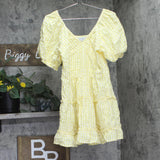 And Now This Womens Gingham Puff Sleeve Woven Mini Dress Yellow / White XL