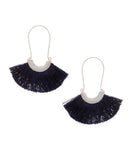 The Sak Fashion Thread Fringe U Hoop Drop Earrings Blue / Silver Gray 2.5"