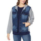 DG2 by Diane Gilman Womens French Terry Button Up Jean Jacket Midtone Blue M