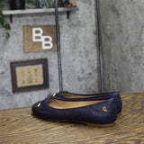Lauren Ralph Lauren Womens Jayna Flat Leather Bow Refined Navy Blue 6.5B