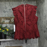 Aqua Womens Contrast Lace Blouse Top IBM26184 Wine Red XS