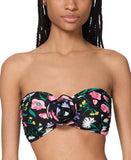 Kate Spade Womens Shirred Bikini Top Rosette Swim Bandeau S1E456 Black Multi M
