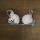 Bar III Women on the Prowl Swim Softcup Underwire Bikini Top Navy Blue Multi L