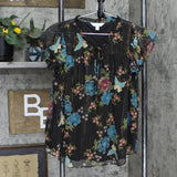 LC Lauren Conrad Womens Tie Front Woven Lined Cap Sleeve Blouse Black Lurex S