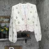 Aqua x Agua Bendita Button Front Floral Embroidered Top IBA29167 Ivory Multi L