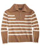 Charter Club Eloise Quarter-Zip Long-Sleeve Sweater Warm Praline Combo Brown S