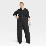 Universal Thread Womens Long Sleeve Utility Baggy Denim Jumpsuit Black 17