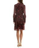 Taylor Womens Petite Long-Sleeve Chiffon Dress 3109P Crimson Red Multi 4P