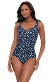 Miraclesuit Soft Cup Tummy Control One Piece Swimsuit Midnight Blue / White 8