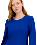 Tahari ASL Womens Rhinestone Trim Shift Dress DAM625-T4 Cobalt Blue 14