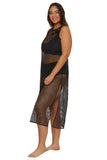Becca Womens Castaway Island Fishnet Flower-Applique Cover-up Dress Black S