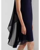 Lauren Ralph Lauren One Shoulder Mini Cocktail and Party Dress Navy Blue 18