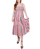 Ny Collection Tiered Dress with Smocked Bodice Peach Pink Stripe Multi PXL