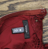 Aqua Womens Contrast Lace Blouse Top IBM26184 Wine Red XS