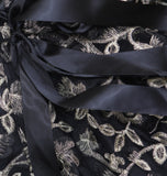 Alex Evenings Embroidered Full Skirt Tie Belt Midi Dress Black / Gold 14