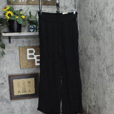 Style & Co Womens Textured Tie-Waist Wide-Leg Pants 100054433 Black M