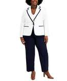 Le Suit Plus Size Contrast-Trim One-Button Pant Suit suit White / Navy Blue 24W