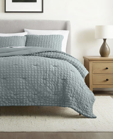 Ienjoy Textured Seersucker Box 3-Piece Comforter Set Light Blue King / Cal King