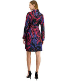 Tahari ASL Womens Printed Faux-Wrap Dress DEM643-T4 Black Cobalt 2