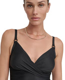 DKNY Womens O-Ring-Trim Crossover Ruched Tankini Top Swim DIMKS208 Black S
