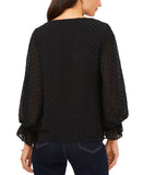 Sam & Jess Womens V-Neck Smocked Cuff Lined V-Neck Top Black M