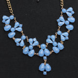 Lane Bryant Floral Bib Statement Necklace Gold / Blue 17.5" + 3"