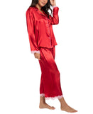 Linea Donatella Womens Lace-Trim Satin Pajama Pants LOS046 Red L