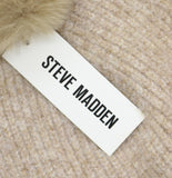 Steve Madden Fine Rib Knit Faux Fur Pom Beanie SMA5075M Oat Brown