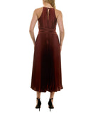 Taylor Womens Halter Belted Pleated Chiffon Midi Dress 4035M Spice Brown 8