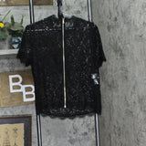 Anne Klein Womens Back Zip Short Sleeve Lace Blouse 10739496 Anne Black M