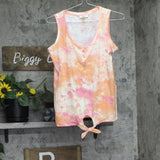 Style & Co. Womens Henley Tie Front Tank Top. Orange Multi M