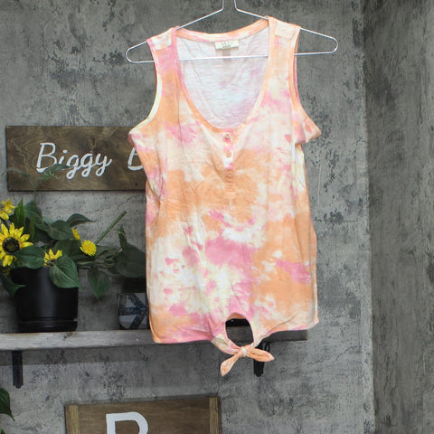 Style & Co. Womens Henley Tie Front Tank Top. Orange Multi M