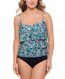 Swim Solutions Womens Printed Ruffle-Tiered Tankini Top Picasso Terazzo Blue 14