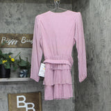 B. Darlin Juniors Metallic V-Neck Belted Dress 914Z740 Pink 7/8