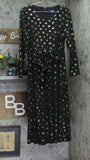 Tommy Hilfiger Ruched-Waist Tie Sash Long Sleeve Fit Flare Dress Black / Gold 16