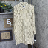 Carmen Marc Valvo Crochet Tunic Swim Cover Up Button Up Shirt Clay Brown L