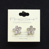 Fresh Collection Flower Petal Studded Post Earrings Silver Gray / Clear .5