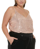 Calvin Klein Plus Size Sequined Strappy Camisole Cami Champagne Brown 3X