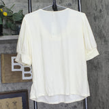 Ny Collection Embellished Neck Wide Cuff Knit Blouse Pristine Off White XL